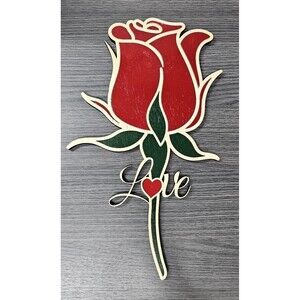 Rose Laser Cut Hand Painted 2-Layer Wood Wall Decor 15" Floral Art Valentine's